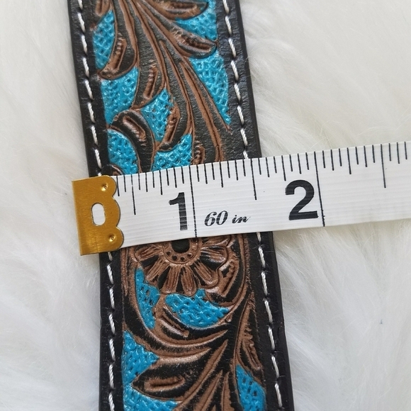 Myra Bag Turquoise Hand-Tooled Leather Belt - Picture 3 of 7